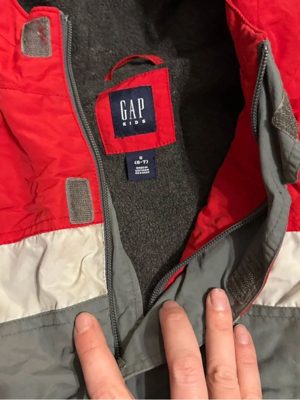 Gap Full Zip Hooded Jacket Small Windbreaker Winter Coat Red Gray
